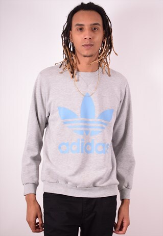 ADIDAS MENS VINTAGE SWEATSHIRT JUMPER LARGE GREY 90S