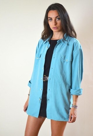 90S VINTAGE SOFT FEEL LIGHT BLUE LONG SLEEVE SHIRT