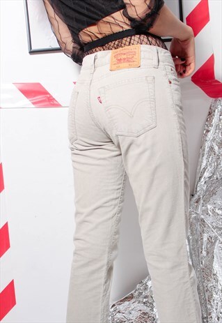 90S GRUNGE Y2K LEVI'S REWORKED CREAM CORDUROY CROP JEANS