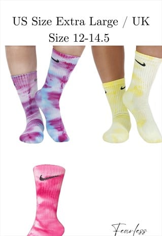 Hand Dyed Nike Crew Socks - 3 Pairs - Yellow - Lilac - Pink