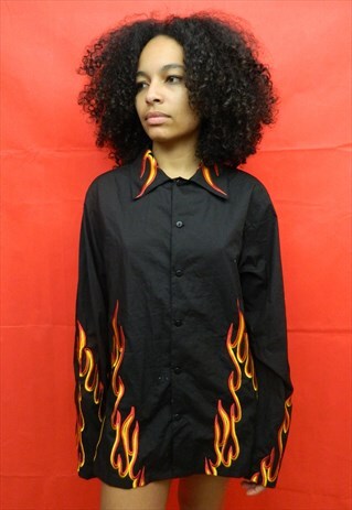 BLACK FLAME BLOUSE SHIRT