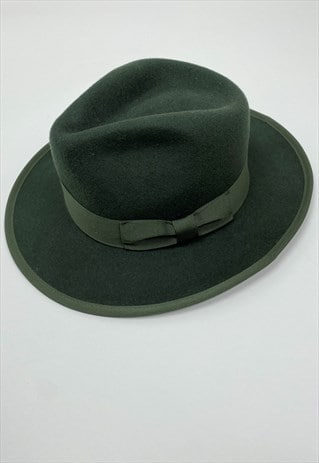 New Vintage Style Ladies Hat Fedora Green Wool Wide Brim