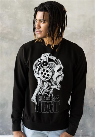 DRUM & BASS HEAD ROBOT SWEATSHIRT MENS JUMPER PULLOVER SWEAT