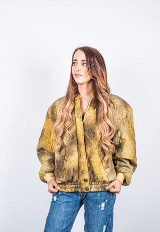 VINTAGE 1980S FESTIVAL GREEN AND YELLOW BOMBER JACKET