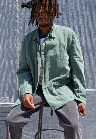 60S MINIMALST SWEDISH MILITARY GREEN WORK JACKET LARGE