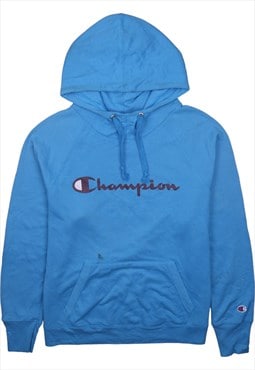 Vintage 90's Champion Hoodie Spellout Pullover Blue Large