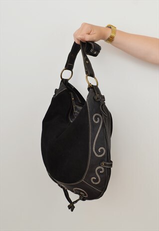 SUEDE & LEATHER SHOPPER BLACK WESTERN ITALIAN MADE