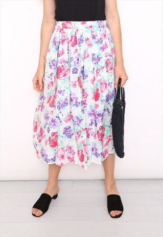 VINTAGE 90S PLEATED FLORAL PRINT MIDI SKIRT