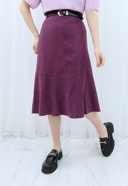80s Vintage Purple Velvet Midi Skirt