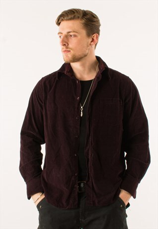 VINTAGE 90S DARK BURGUNDY CORDUROY SHIRT XL