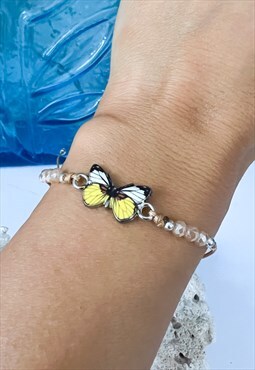 Beige Beaded Butterfly Friendship Bracelet