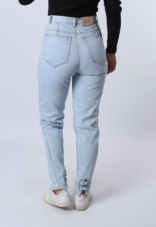 HIGH WAISTED DENIM JEANS TAPERED LEG VINTAGE UK 8-10 (D8GP)