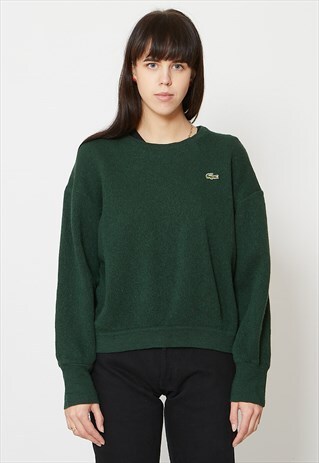 VINTAGE GREEN LACOSTE ROUND NECK KNIT JUMPER SWEATER
