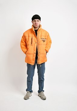90s vintage ski jacket orange men retro puffer snow coat 80s