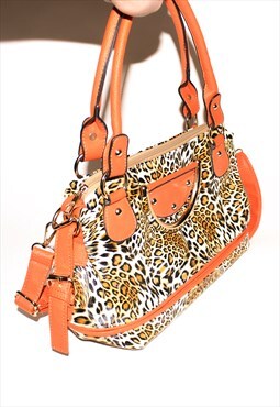 Vintage Y2K large leopard shoulder bag in beige / orange
