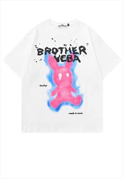 Flame t-shirt monster print tee grunge bunny top in white