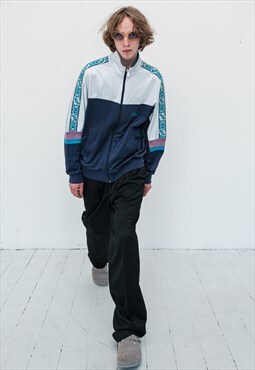 90's Vintage hip zip-up sports / track jacket in navy/white