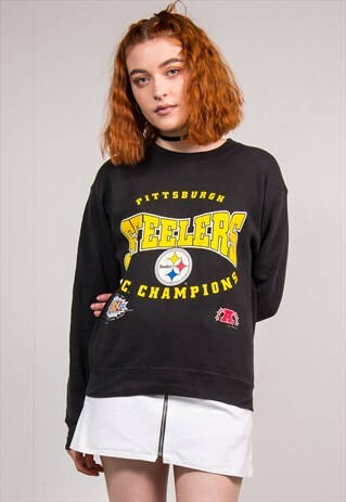 90'S VINTAGE BLACK NFL PITTSBURGH STEELERS SWEATSHIRT JUMPER
