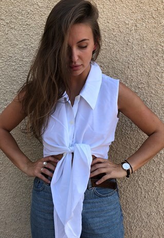 PATTERNED CROPPED TIE-UP RETRO VINTAGE FESTIVAL SHIRT