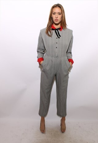 VINTAGE 1980'S 80'S DEADSTOCK CHECKERED JUMPSUIT ROMPER M-L