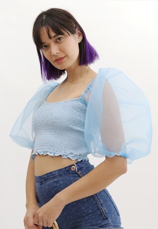 ASTRID 90S ORGANZA CROP TOP IN BABY BLUE