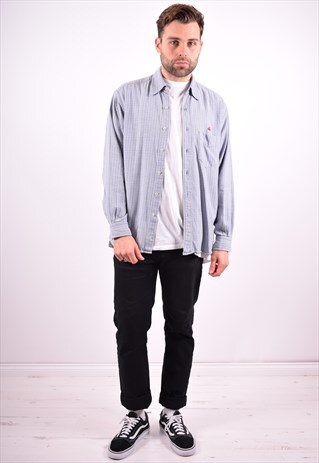 REPLAY MENS VINTAGE SHIRT LARGE BLUE CHECK 90'S