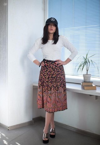 VINTAGE 80'S MULTI COLOU PATTERNED MIDI SKIRT