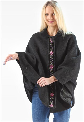 WOOL CAPE COAT VINTAGE FLORAL