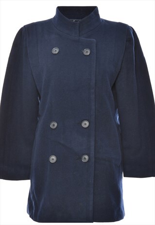 BEYOND RETRO VINTAGE NAVY LONDON FOG DOUBLE-BREASTED COAT - 
