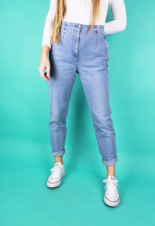 PALE BLUE WASH HIGH WAISTED CROPPED MOM JEANS