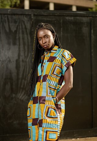 AZTEC STYLE AFRICAN FESTIVAL DRESS WITH POCKETS SHIRT DRESS