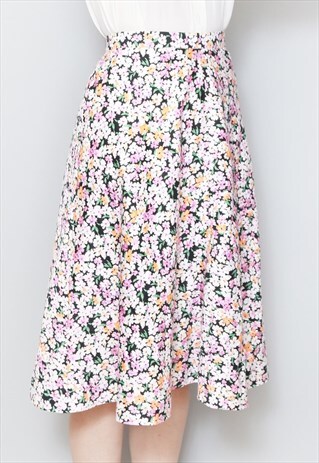 VINTAGE 1970'S PRETTY FLORAL A LINE MIDI SKIRT
