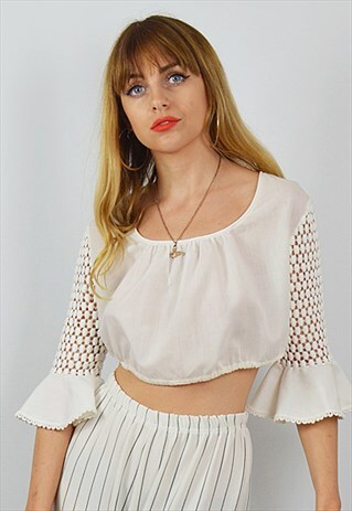 VINTAGE WHITE BOHO CROP TOP