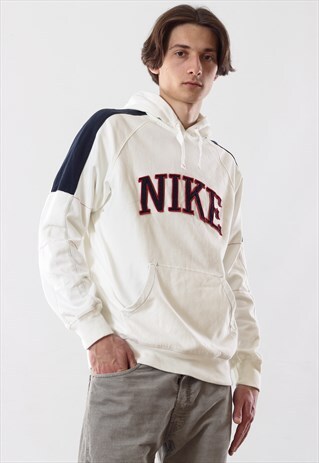 90'S VINTAGE MENS NIKE BIG LOGO SWEATSHIRT HOODIE WHITE