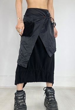 Vintage 90s Skirt Midi Toggle Layered Fleece Archival Cyber 