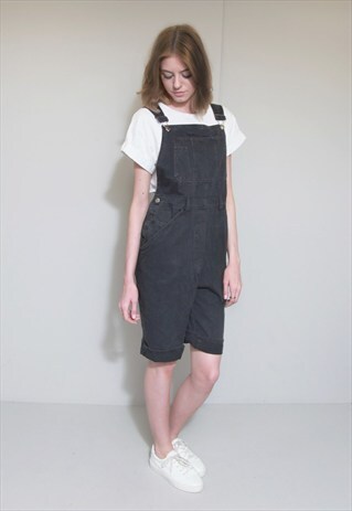 VINTAGE 1990'S AMAZING BLACK SHORT DENIM DUNGAREES