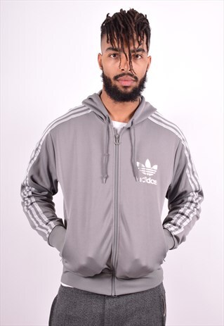 ADIDAS MENS VINTAGE HOODIE JACKET MEDIUM GREY 90'S