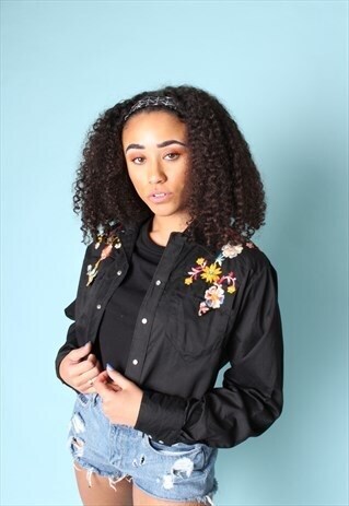 VINTAGE CJ REWORKED FESTIVAL CROP EMBROIDERED SHIRT BLACK