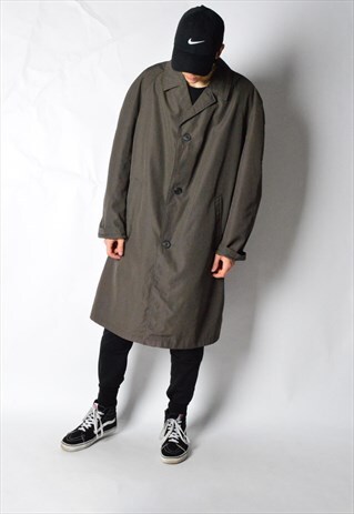 VINTAGE 90S GREYISH BROWN MINIMALIST MAC TRENCH COAT