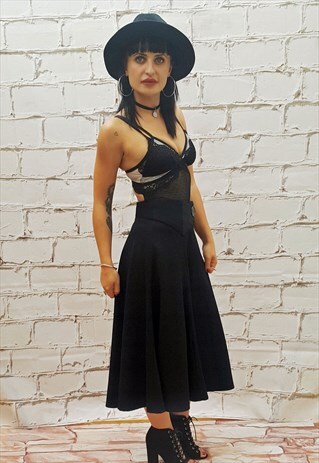 VINTAGE 60'S HIGH WAIST BLACK WOOL SKIRT
