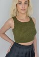 CROPPED RIB KNIT COWGIRL TANK TOP KHAKI GREEN 