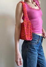 Handmade Orange and Pink Crochet Handbag