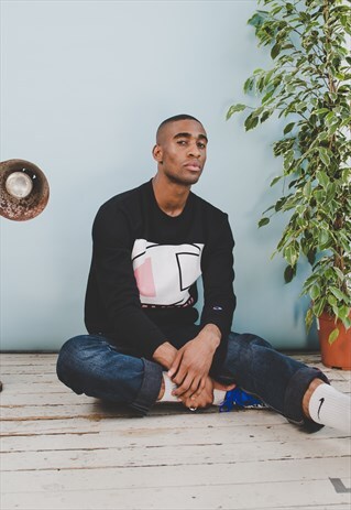 CHAMPION LOGO SWEATSHIRT BLACK/PINK CREWNECK MENS