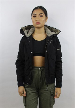 VINTAGE WOOLRICH BLACK FUR-HOODED BOMBER JACKET