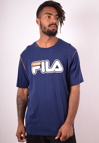 FILA MENS VINTAGE T-SHIRT TOP XXL BLUE 90S