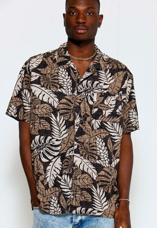 VINTAGE 90S BROWN LEAF PRINT SHIRT