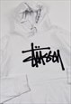 VINTAGE 00S STUSSY EMBROIDERED LOGO HOODIE IN WHITE