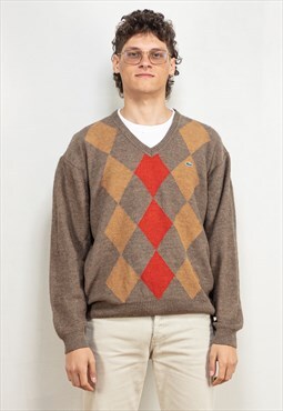 Vintage 90's Men Lacoste V-neck Sweater in Brown