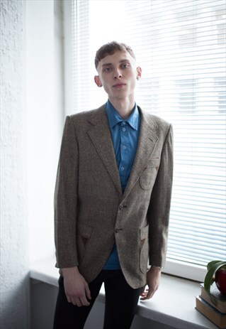 VINTAGE 80'S BROWN CHECKED WOOL BLAZER