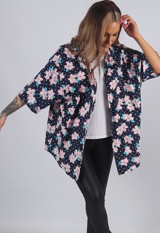 VINTAGE 90'S FLORAL POLKA DOT SHIRT OVERSIZED PATTERNED (C3L
